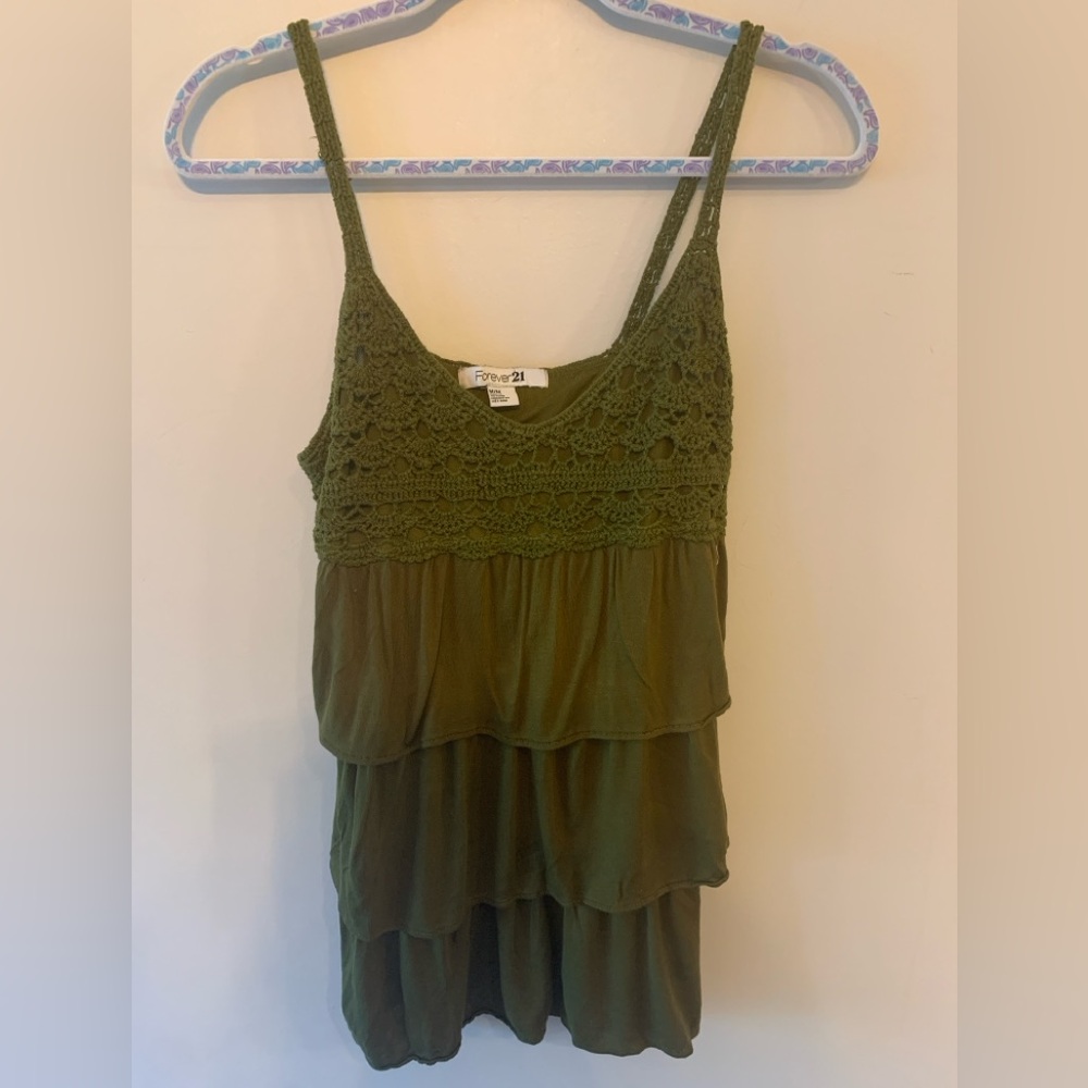 Forever 21 Olive 3 Tier Crochet Tank